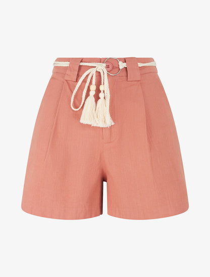 Short élastiqué effet lin - Corail - 5