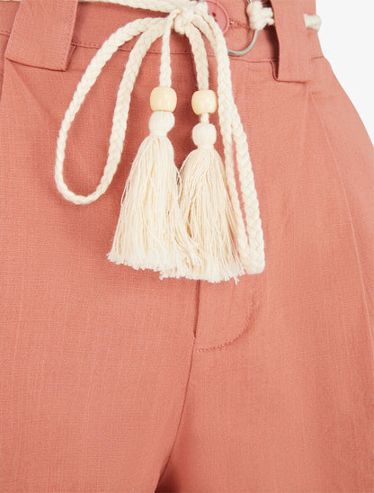 Short élastiqué effet lin - Corail - 3