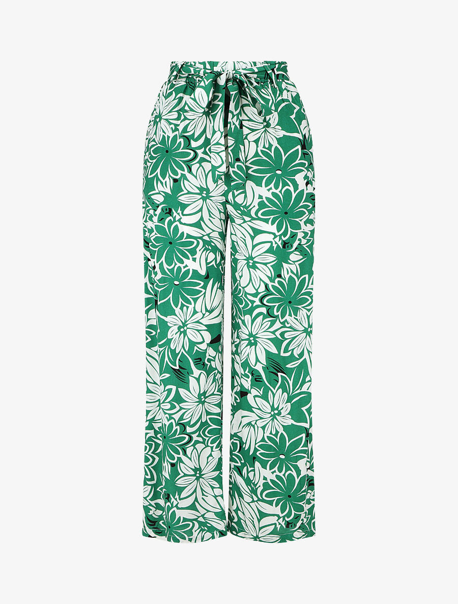 Pantalon fluide à imprimé hawaien - Vert - 1
