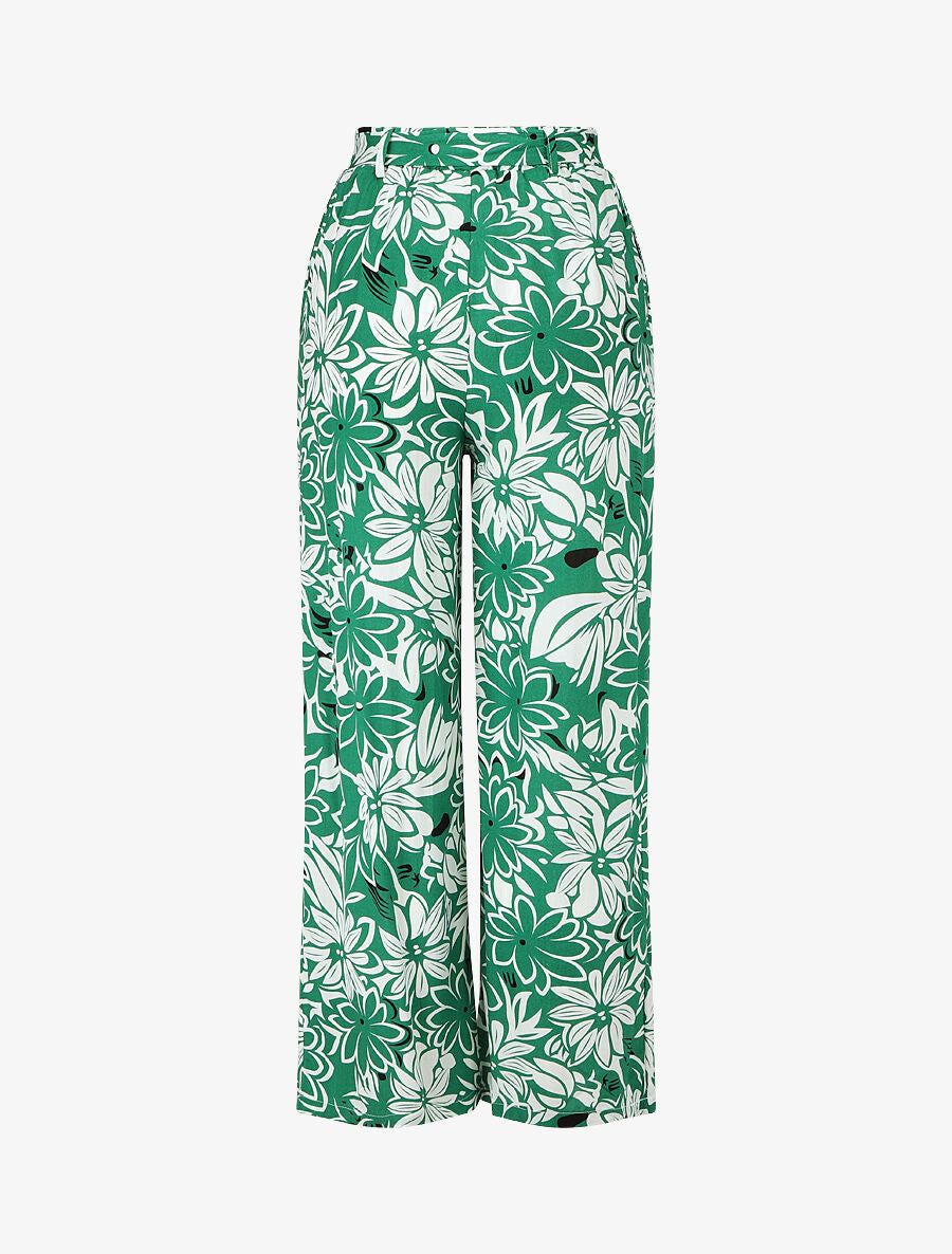Pantalon fluide à imprimé hawaien - Vert - 2