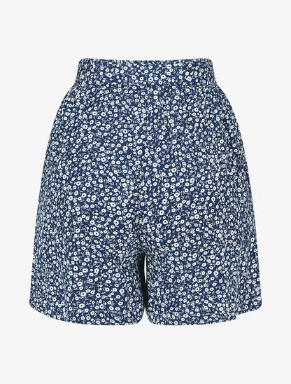 Short fluide imprimé fleuri et ceinturé - Bleu - 2