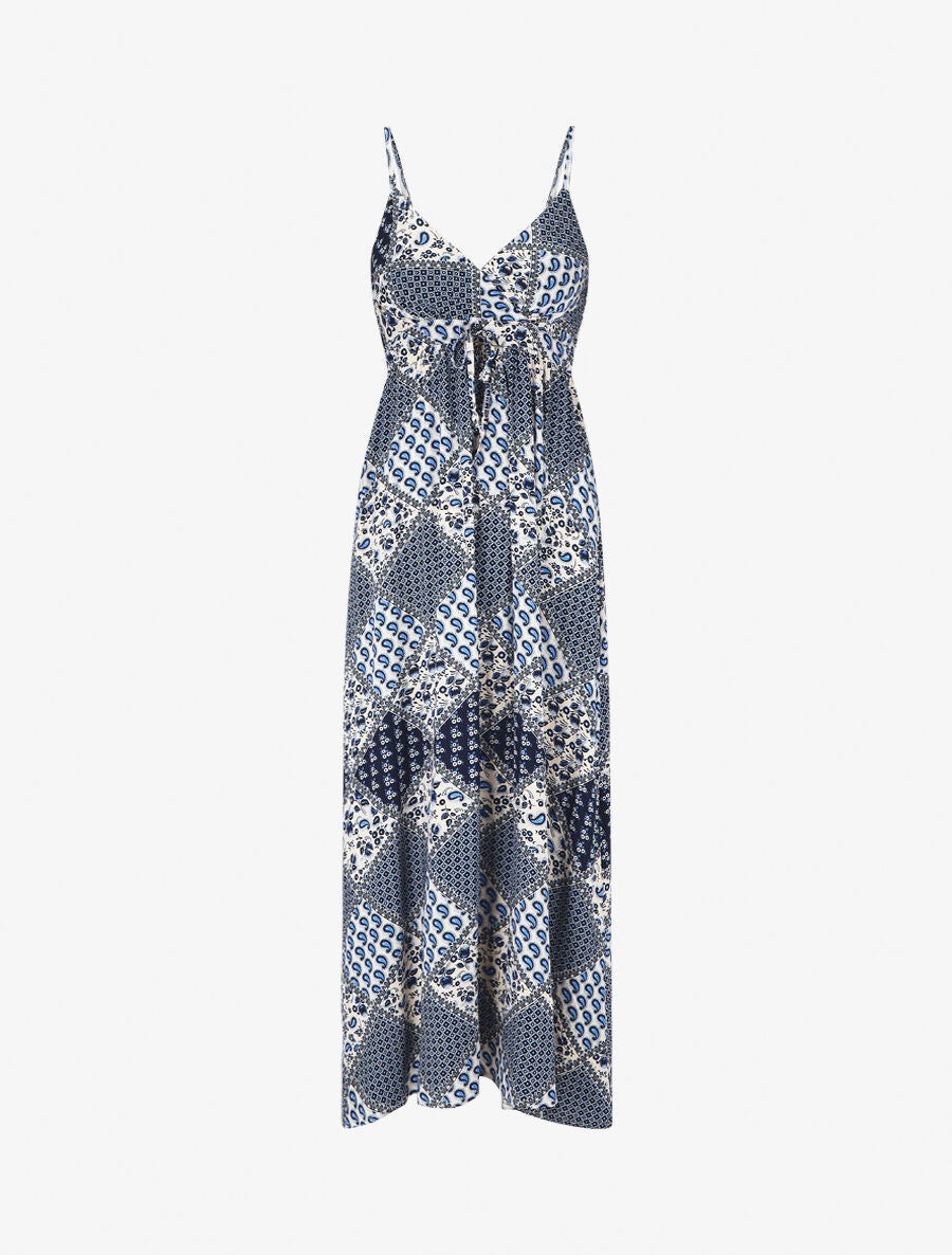 Robe longue à fines bretelles imprimé foulard - Bleu - 1