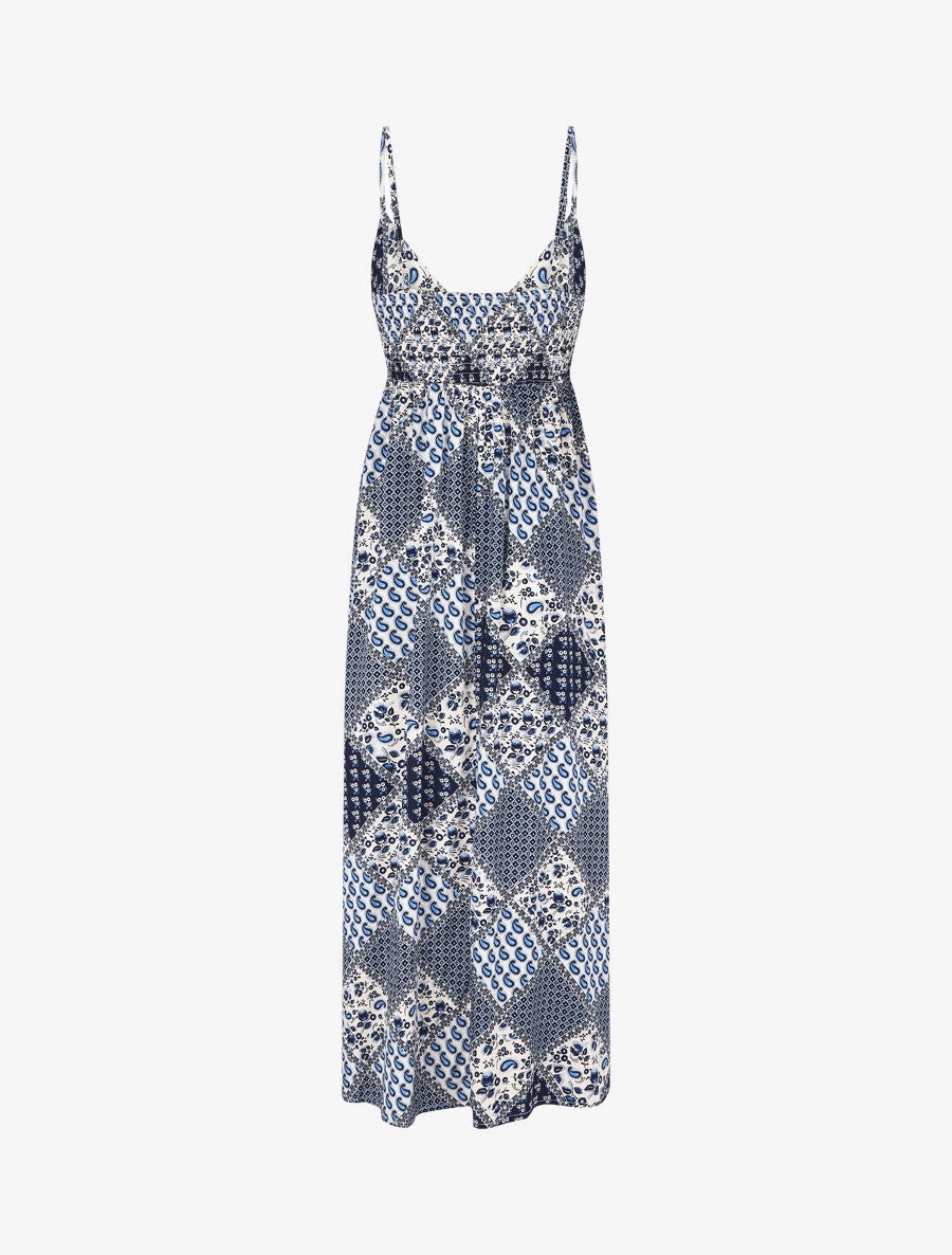 Robe longue à fines bretelles imprimé foulard - Bleu - 2