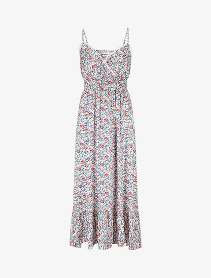 Robe imprimé fleuri à fines bretrelles - Blanc - 1