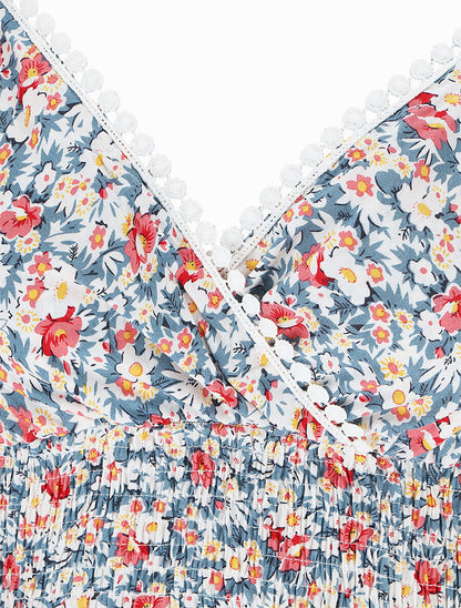 Robe imprimé fleuri à fines bretrelles - Blanc - 3
