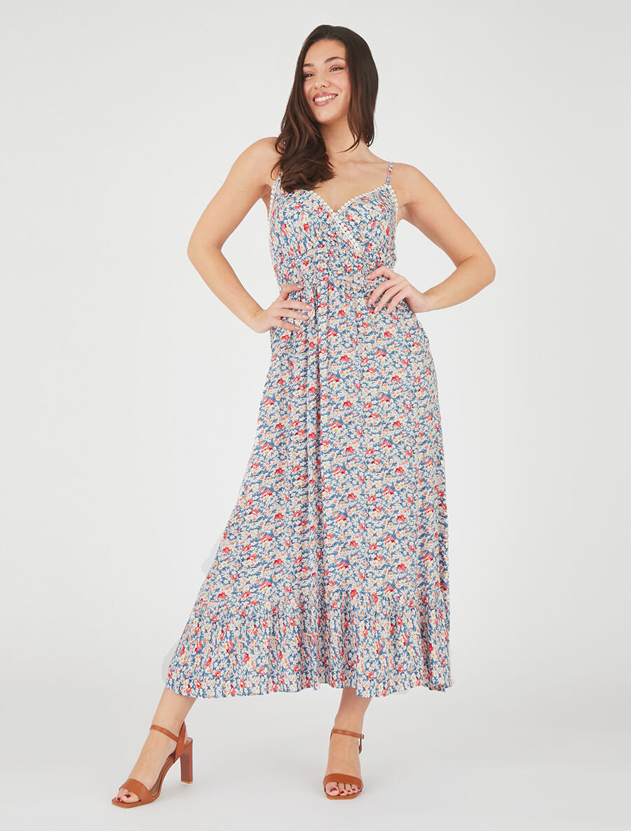 Robe imprimé fleuri à fines bretrelles - Blanc - 4