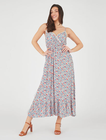 Robe imprimé fleuri à fines bretrelles - Blanc - 4