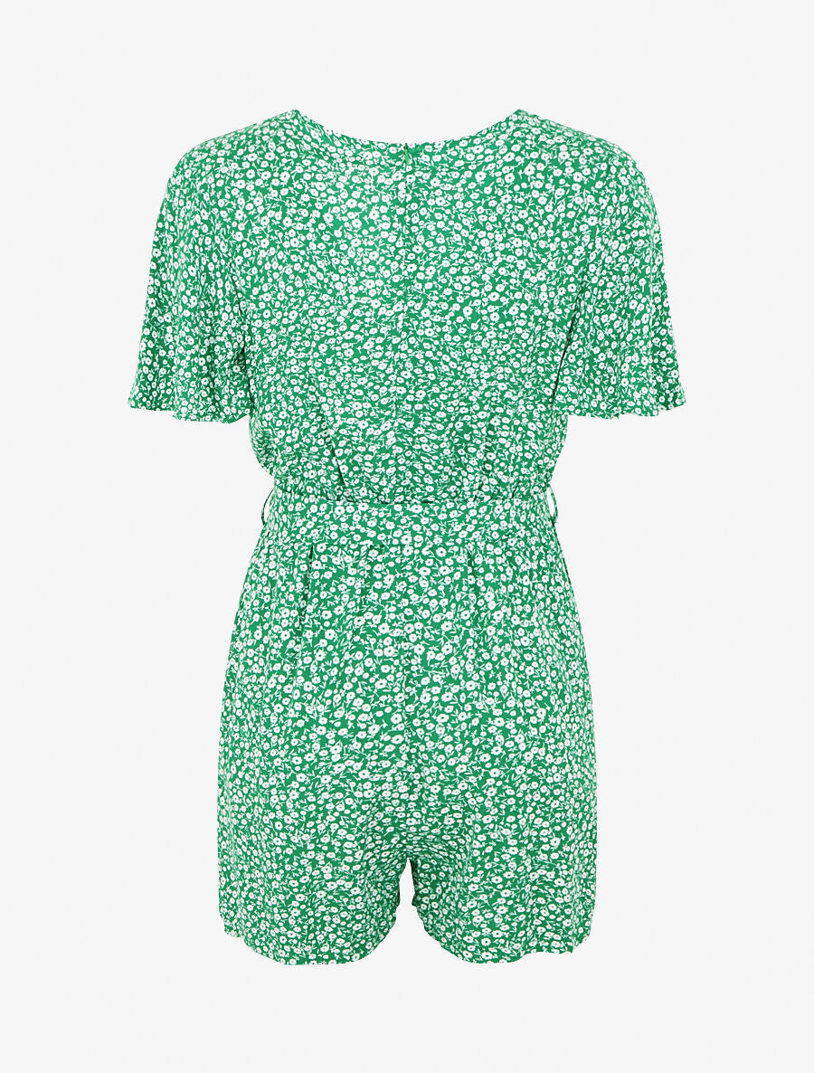 Combishort évasé manches courtes imprimé fleuri - Vert - 2