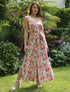 Robe longue évasée à fines bretelles imprimé tropical - Rouge/rose - 1
