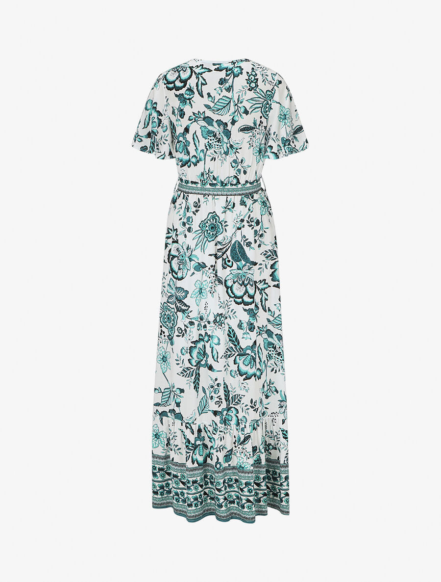 Robe imprimé fleuri à taille élastiquée - Vert - 2
