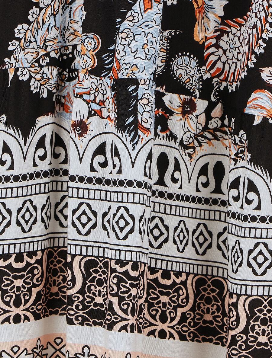 Robe longue imprimé foulard et mosaïque - Noir - 3