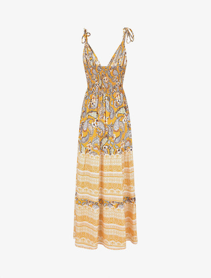 Robe longue imprimé foulard et mosaïque - Jaune - 2