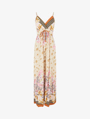 Robe longue empire à bretelles imprimé floral - Beige - 1