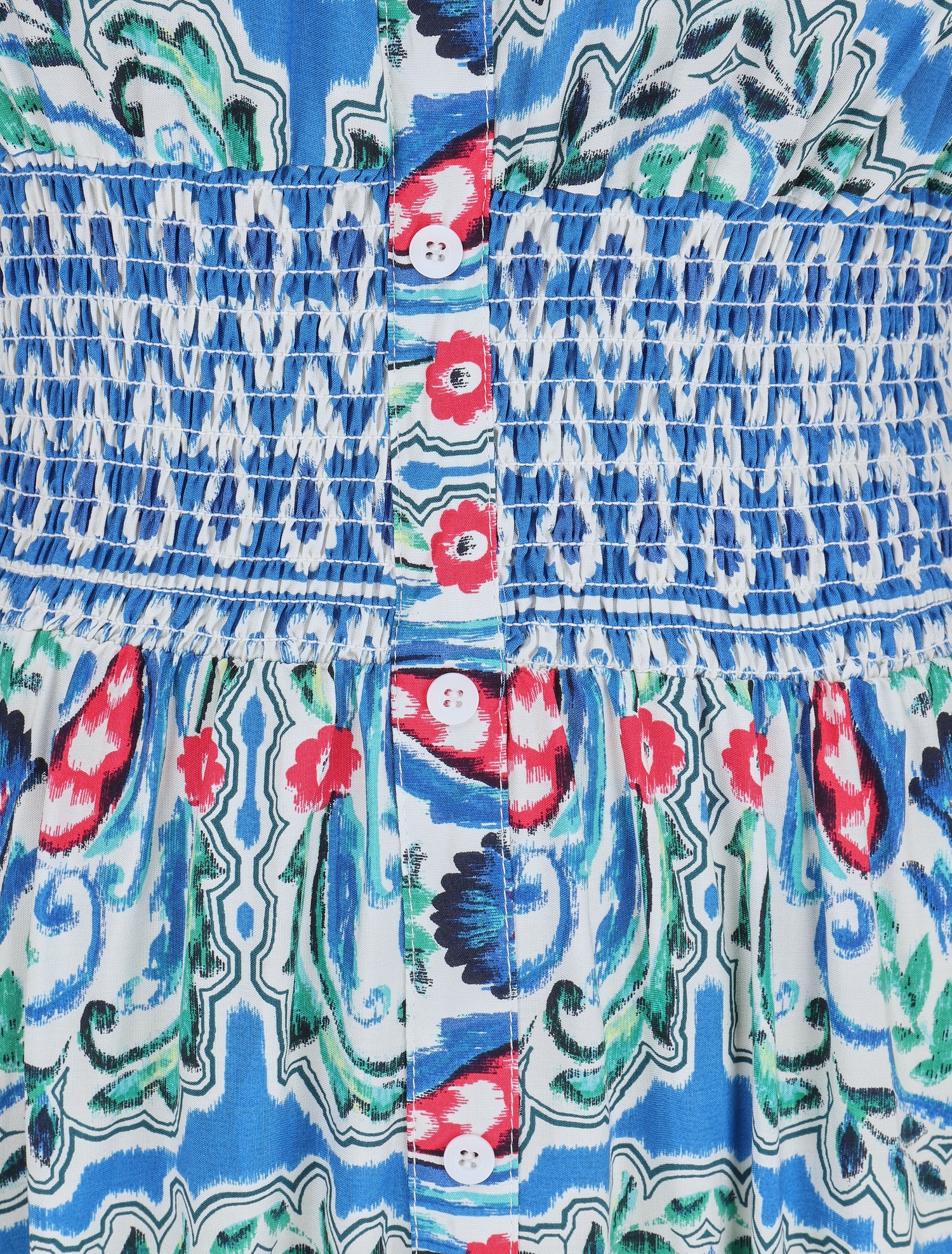 Robe longue à manches courtes imprimé fleurs graphiques - Bleu - 3