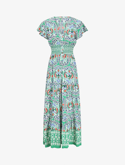 Robe longue à manches courtes imprimé fleurs graphiques - Vert - 5