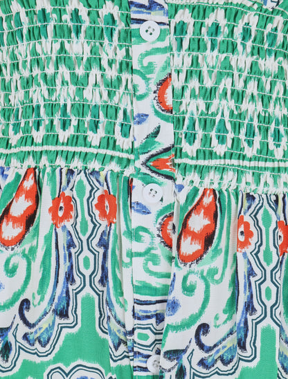 Robe longue à manches courtes imprimé fleurs graphiques - Vert - 3