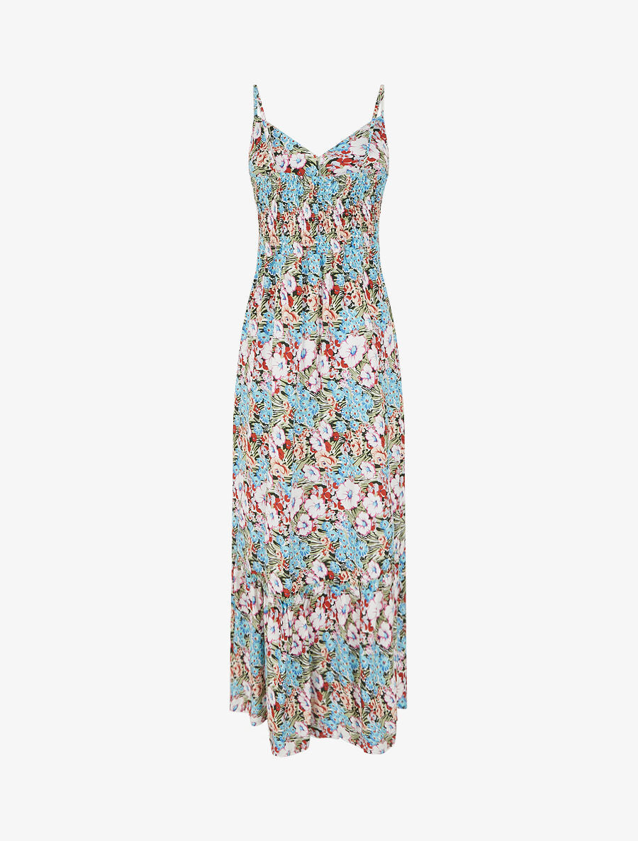 Robe longue fleuri à col V - Vert - 2