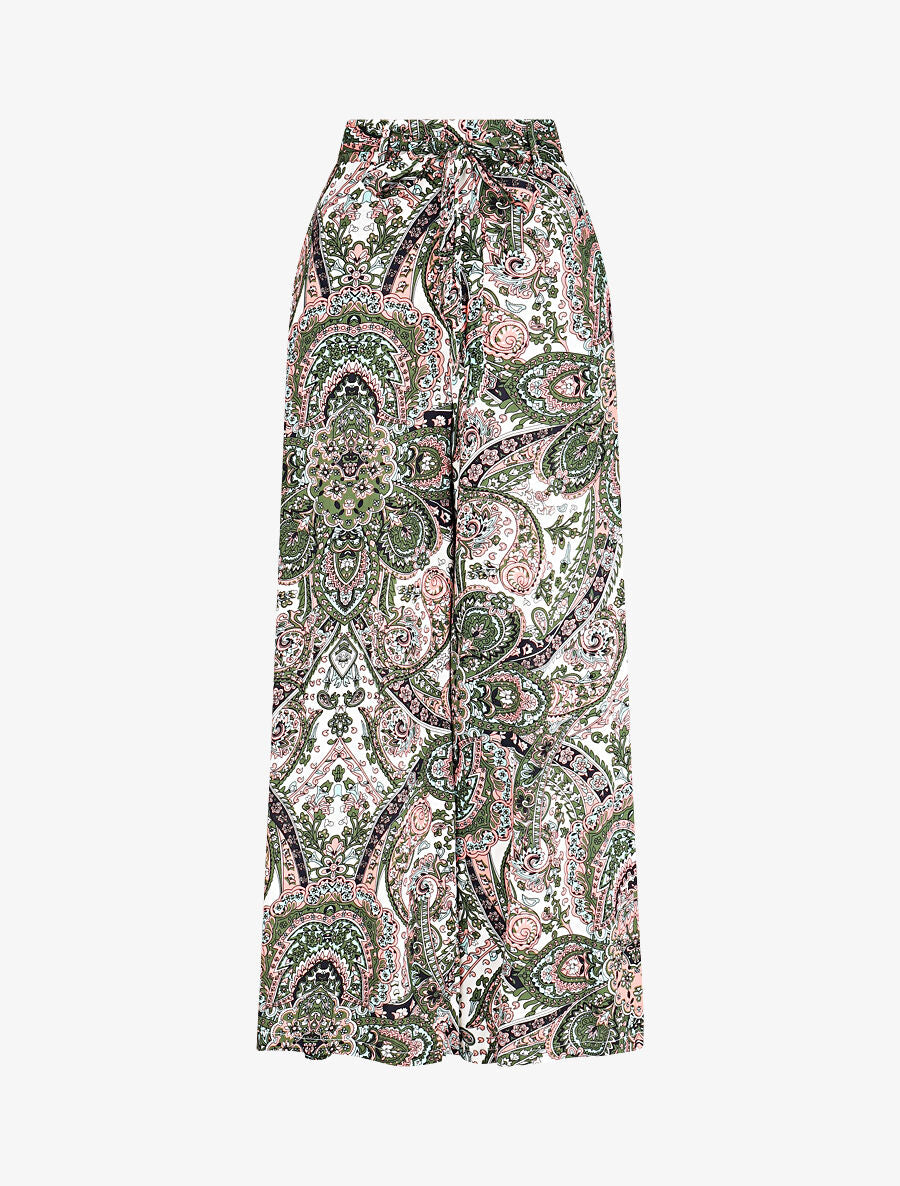 Pantalon fluide élastiqué imprimé foulard - Blanc - 4