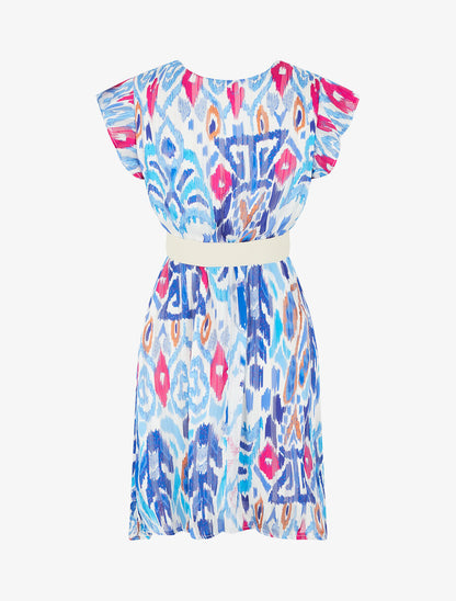 Robe imprimé abstrait irisé à taille élastiquée - Bleu - 2