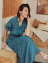 Robe longue élastiquée imprimé fleuri - Bleu canard - 1