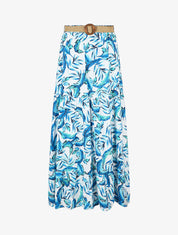 Jupe imprimé feuilles à taille élastiquée - Bleu - 4