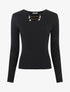Pull côtelé ajusté à col bijoux - Noir - 5