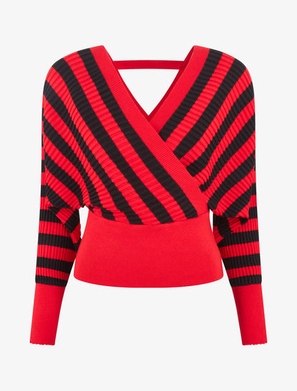 Pull cache-coeur à rayures - Rouge - 4