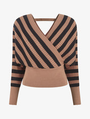 Pull cache-coeur à rayures - Marron - 1