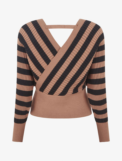 Pull cache-coeur à rayures - Marron - 2