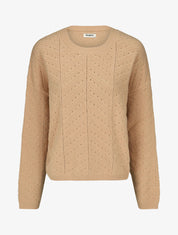 Pull droit uni en maille fantaisie - Taupe - 4