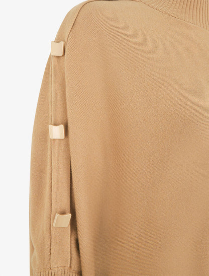 Pull ample uni manches boutonnées - Camel - 3