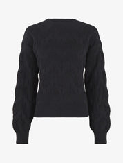 Pull droit uni en maille zigzag - Noir - 1