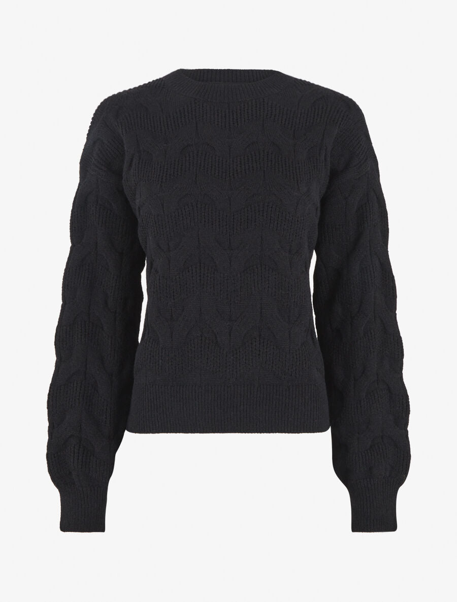 Pull droit uni en maille zigzag - Noir - 1