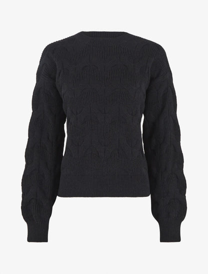 Pull droit uni en maille zigzag - Noir - 1