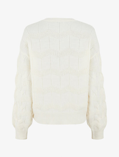 Pull droit uni en maille zigzag - Écru - 2