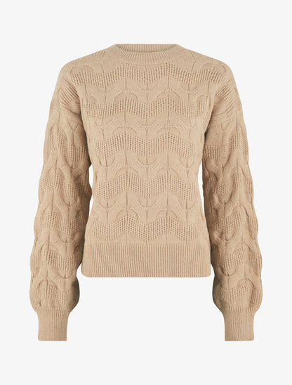 Pull droit uni en maille zigzag - Beige - 1