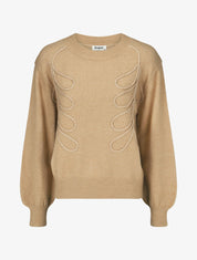 Pull brodé uni - Beige - 1