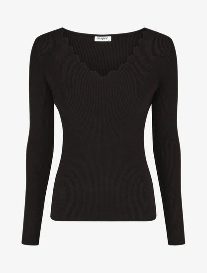 Pull col V à détail stylisé - Noir - 1