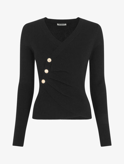 Pull cache-coeur à boutons décoratifs - Noir - 1