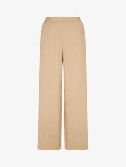 Ensemble chemise et pantalon uni effet lin - Beige - 5