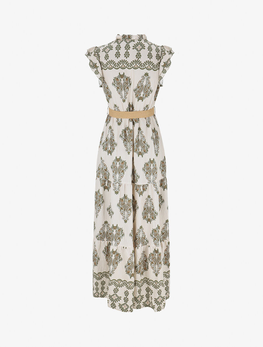 Robe longue imprimé cachemire fantaisie - Vert olive/écru - 2