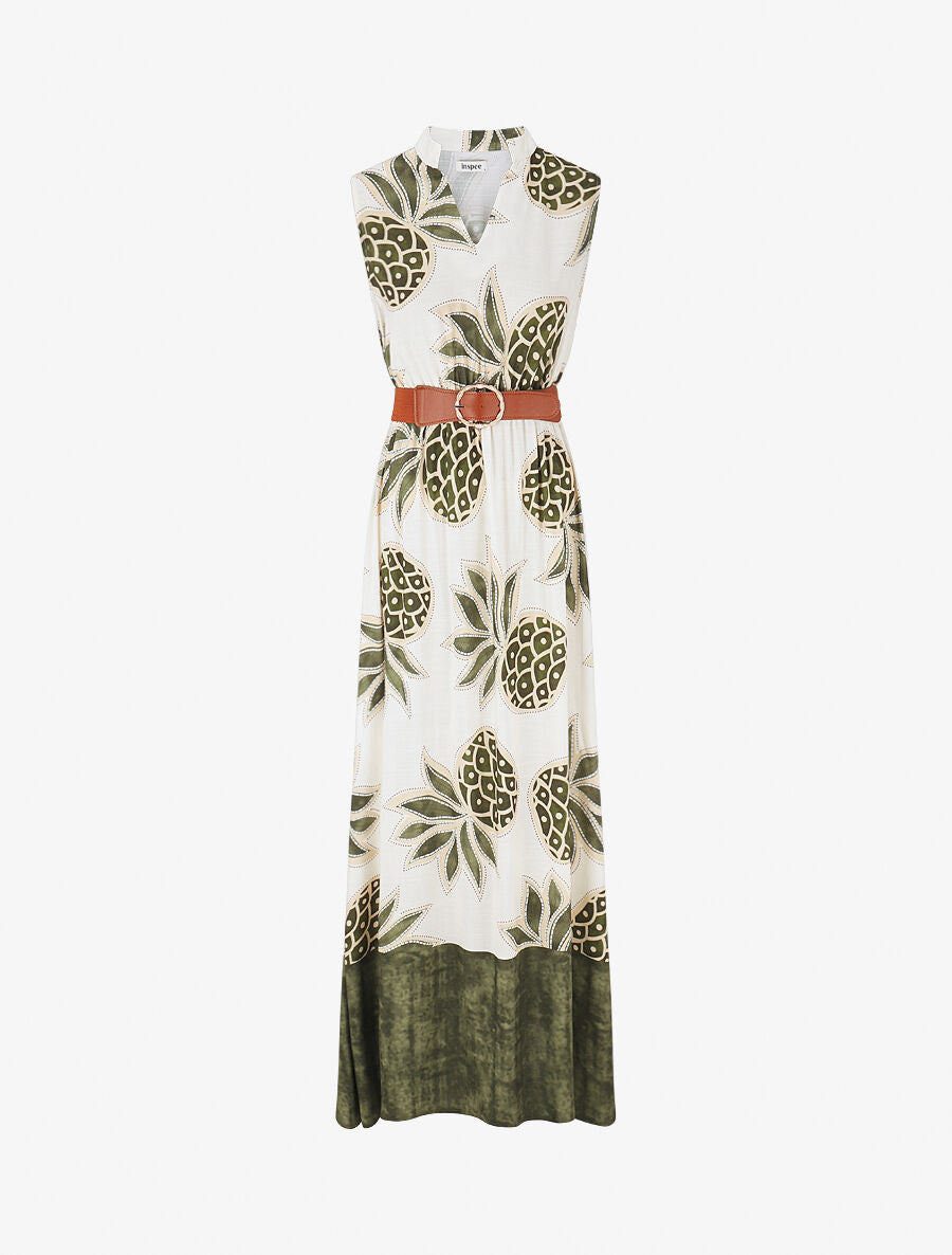 Robe longue sans manches imprimé ananas - Kaki - 6