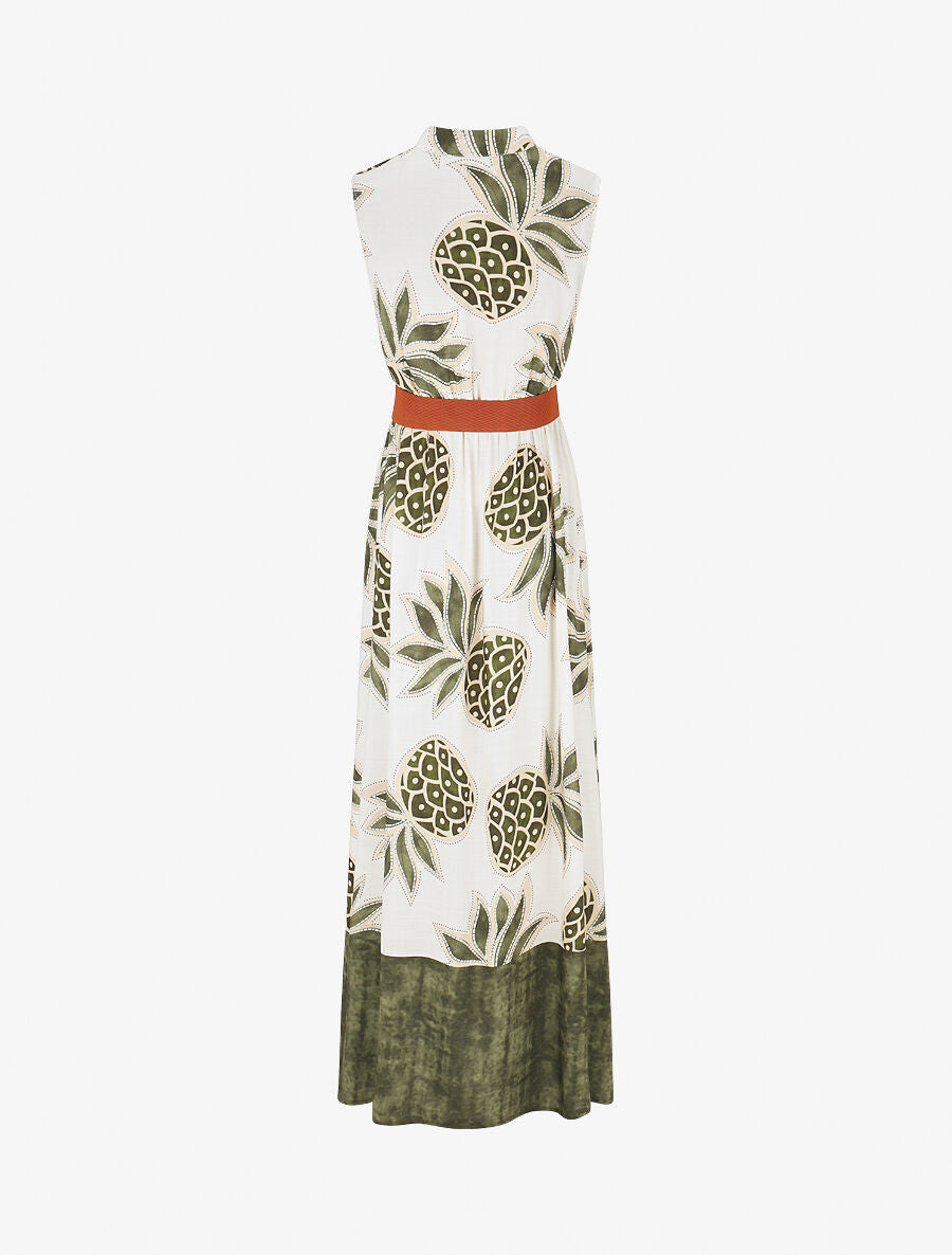 Robe longue sans manches imprimé ananas - Kaki - 2
