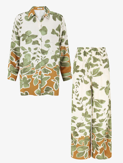 Ensemble chemise et pantalon imprimé floral - Vert - 2