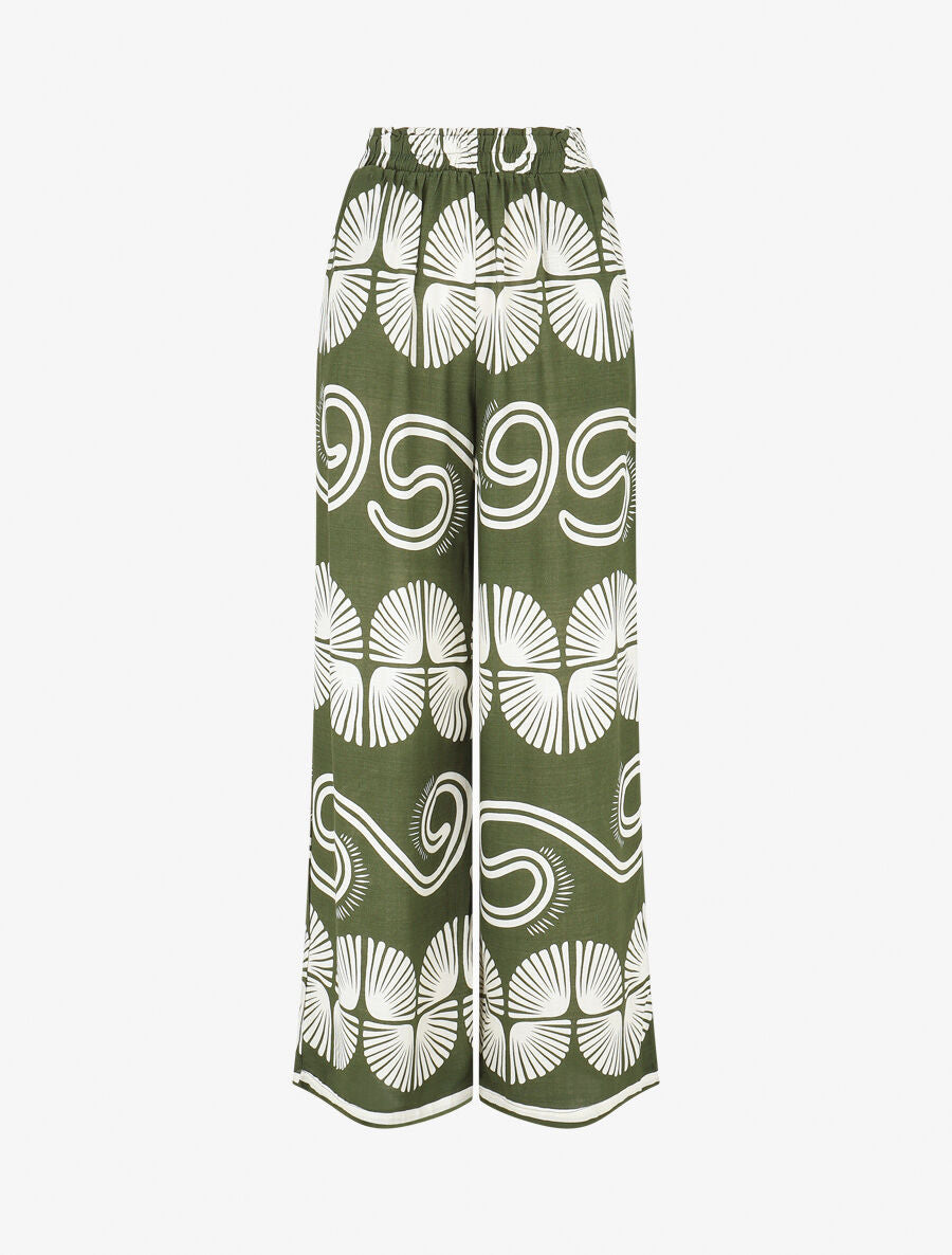 Pantalon fluide à taille élastiquée imprimé fantaisie - Kaki - 4