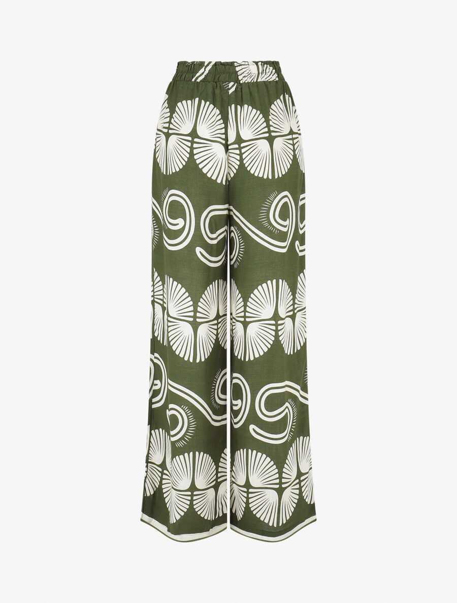 Pantalon fluide à taille élastiquée imprimé fantaisie - Kaki - 2