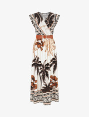 Robe longue à imprimé tropical et mosaïque - Marron - 1