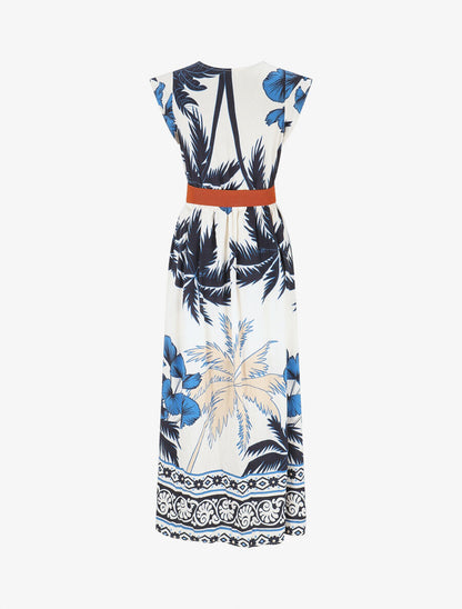 Robe longue à imprimé tropical et mosaïque - Marine - 2