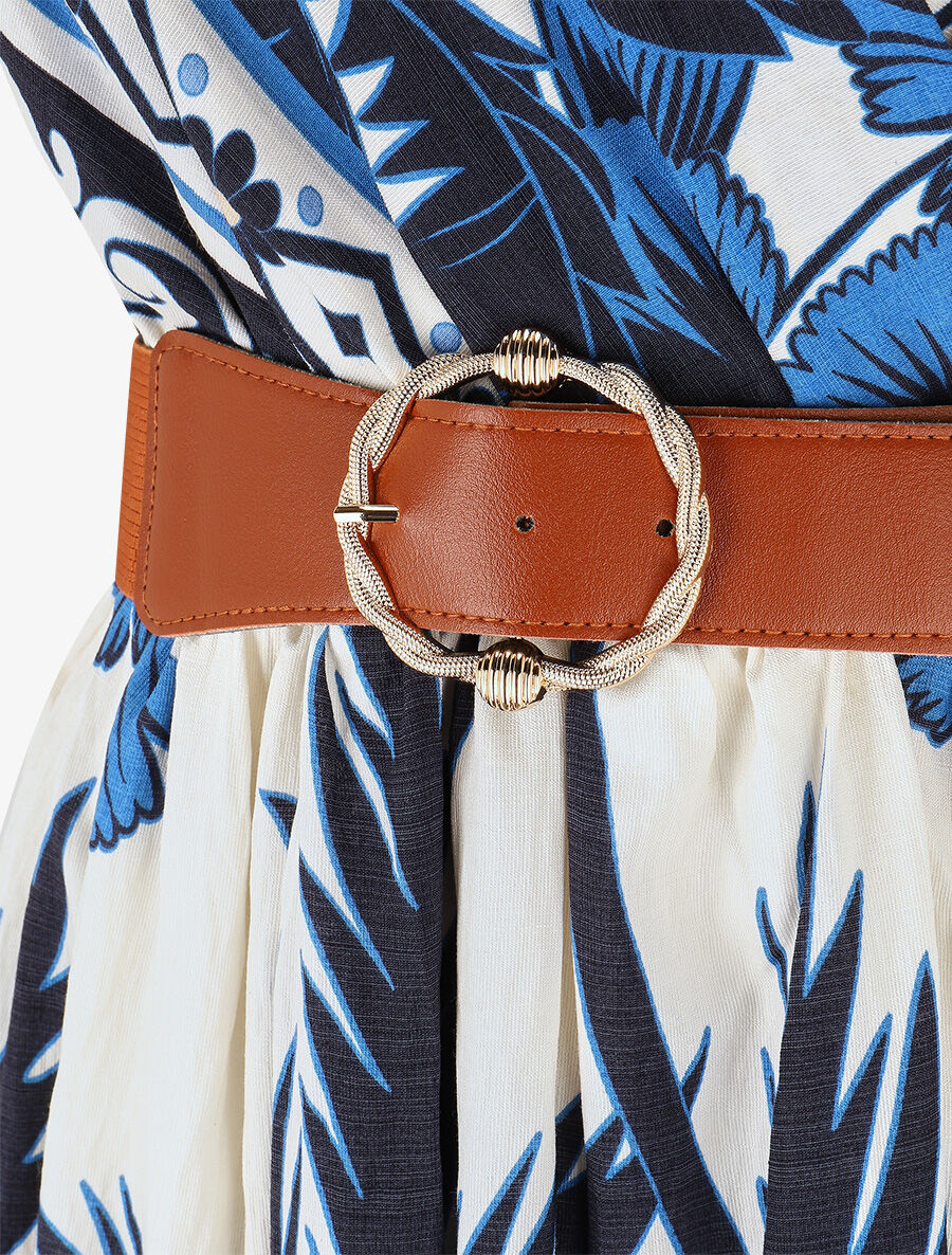 Robe longue à imprimé tropical et mosaïque - Marine - 3
