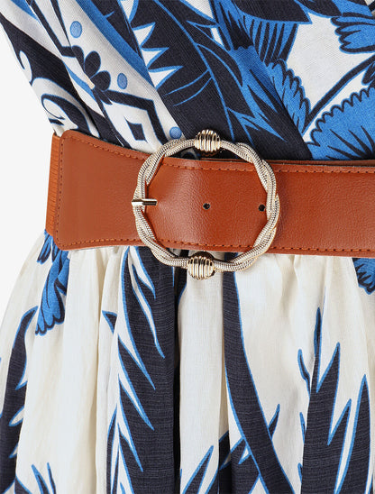Robe longue à imprimé tropical et mosaïque - Marine - 3